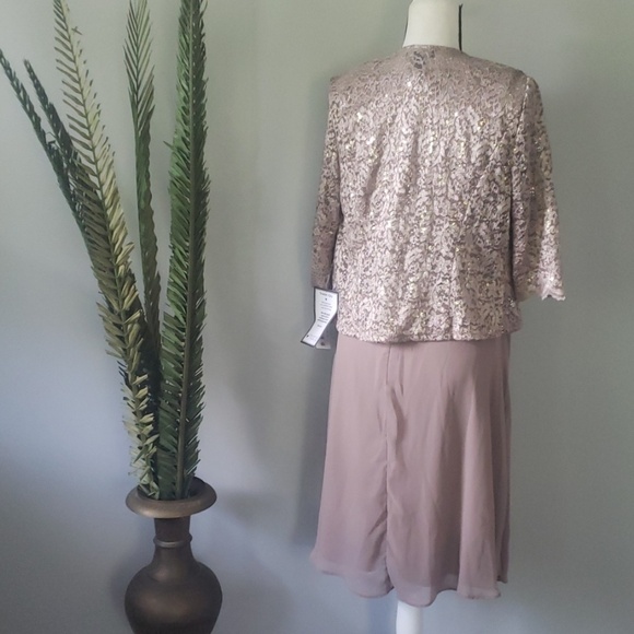 R&M Richards 2 pc champagne lace and sequin dress and jacket NWT - Picture 3 of 9